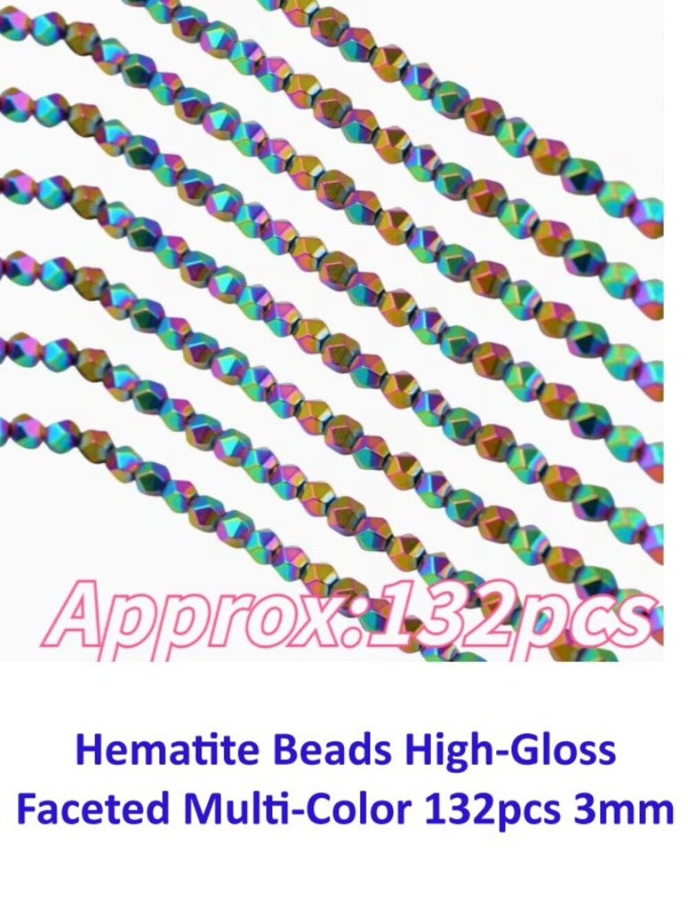 Hematite Beads High-Gloss Faceted Multi-Color 132pcs 3mm